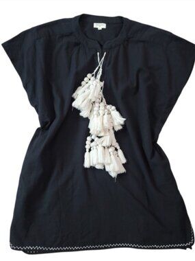 World Market - Black Short Sleeve Bold Tassel Tunic